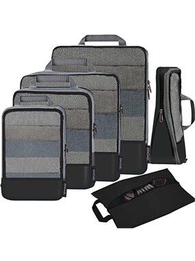Compression Packing Cubes 6 Pcs Travel Luggage Organizer Space Saver Bags Black